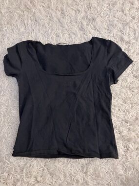 Brandy Melville Black Scoop Neck Short Sleeve Tee Fitted Crop Top One Size OS